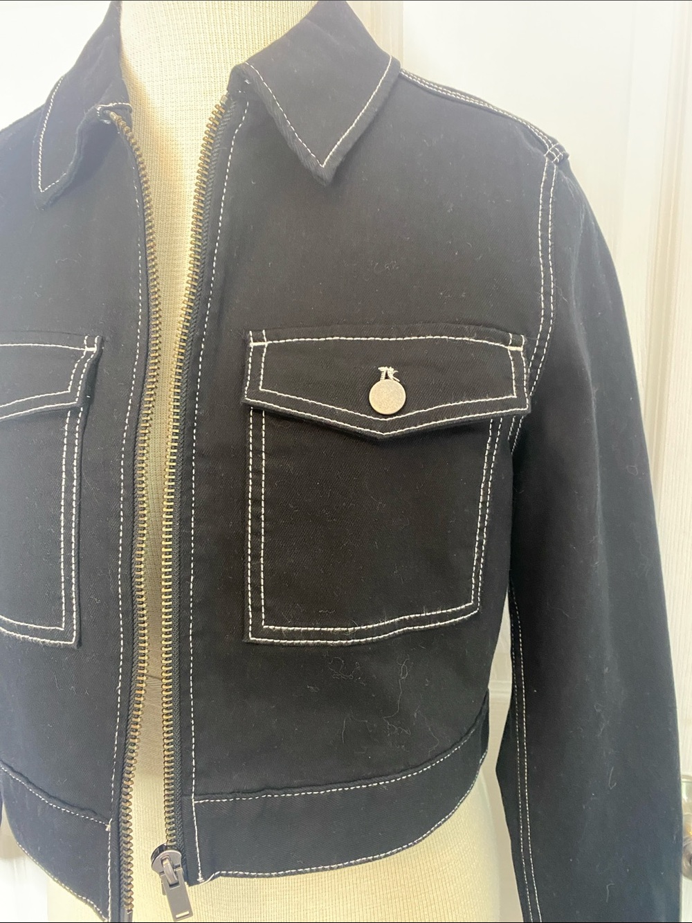 OAK + FORT Black Contrast Stitch Cropped Utility Jacket M Minimalist - Picture 9 of 13